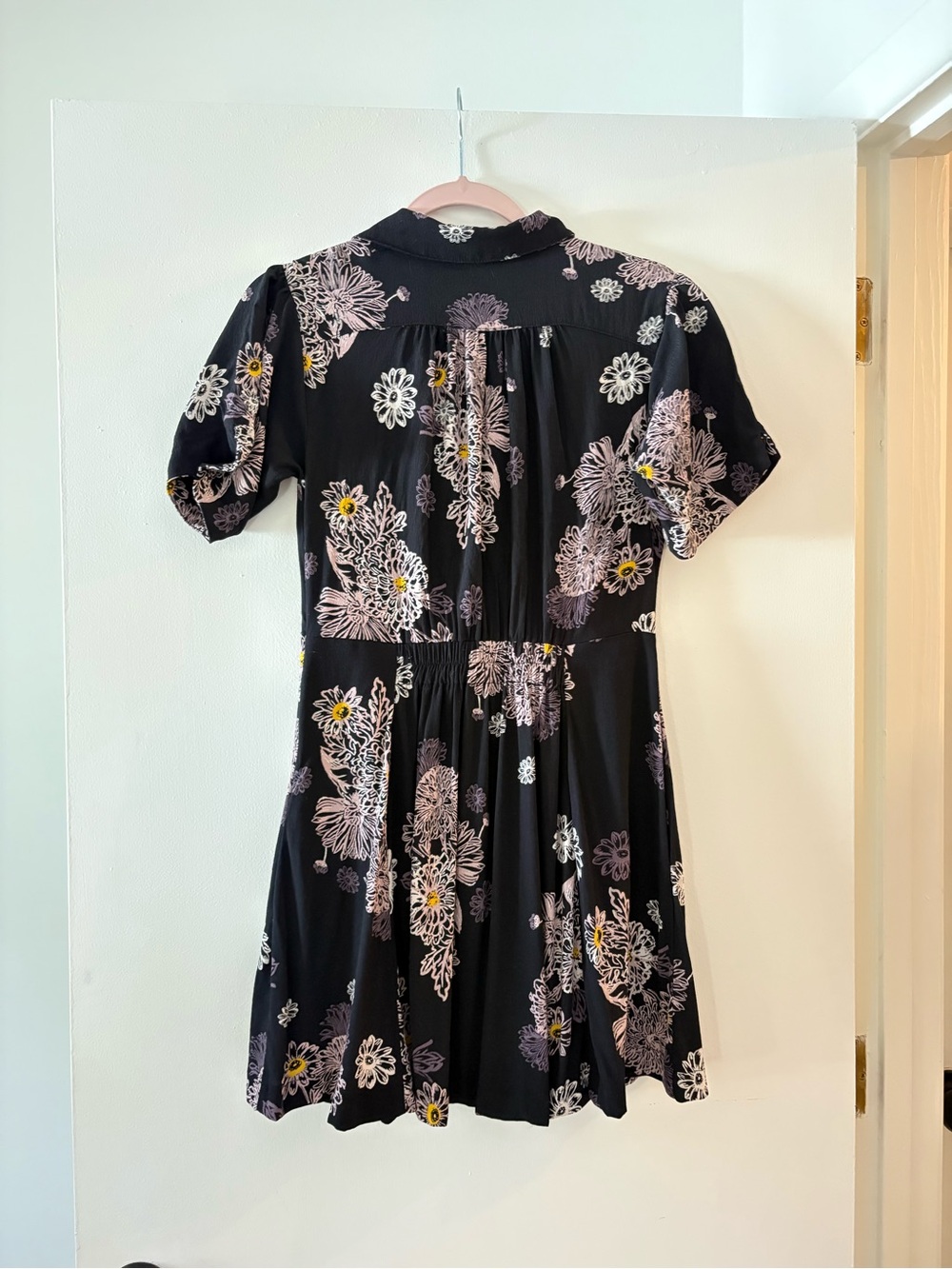 Free People Black Floral V-Neck Mini Dress Blue Hawaii - Small - Picture 3 of 4